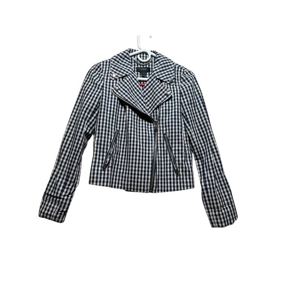 J.Crew Gingham Motorcycle Crop Jacket Womens Size 4 Linen Biker Cottage Preppy - Picture 3 of 16